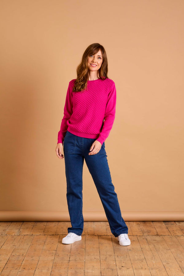 Bubble Textured Round Neck Jumper Magenta