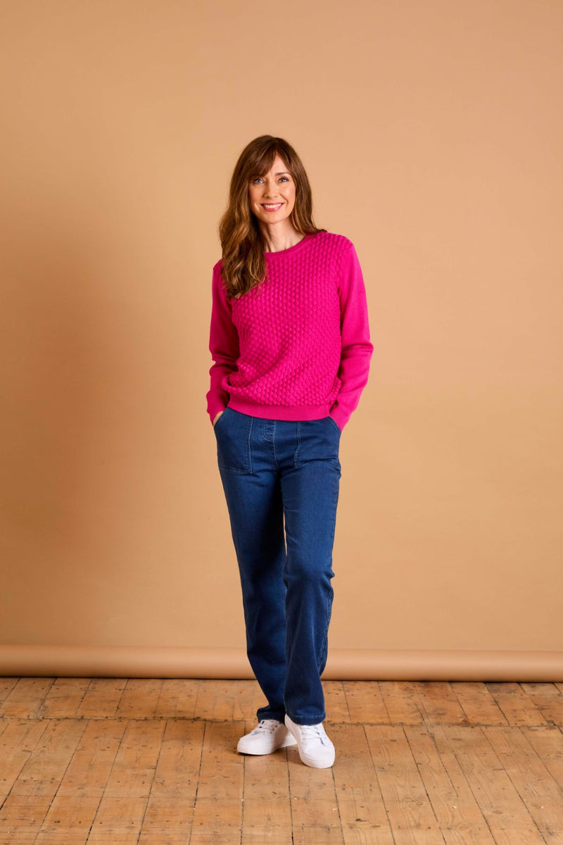 Bubble Textured Round Neck Jumper Magenta
