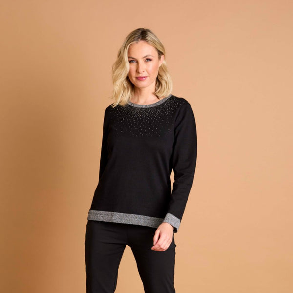Heat Seal Sparkle Neckline Jumper Black