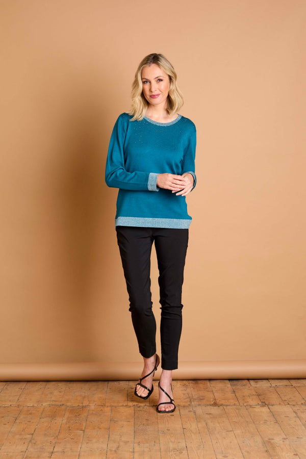 Heat Seal Sparkle Neckline Jumper Teal