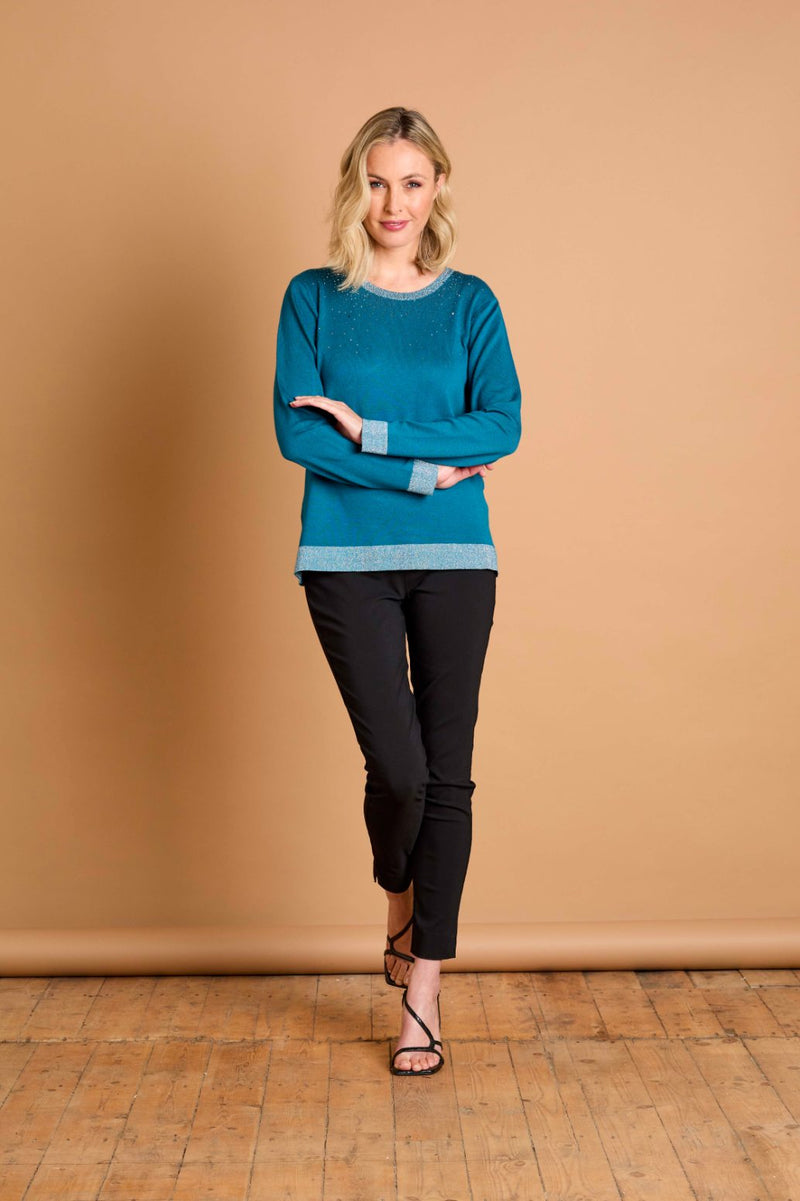Heat Seal Sparkle Neckline Jumper Teal