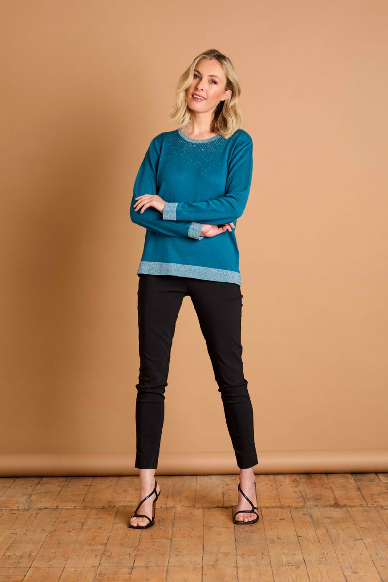 Heat Seal Sparkle Neckline Jumper Teal