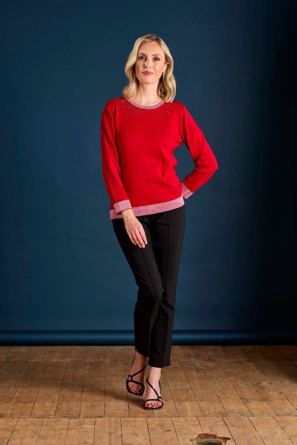 Heat Seal Sparkle Neckline Jumper Red