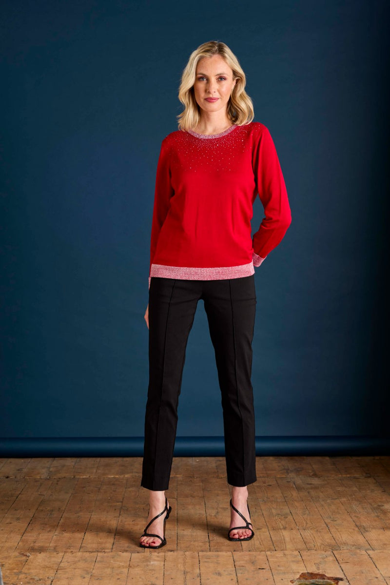 Heat Seal Sparkle Neckline Jumper Red