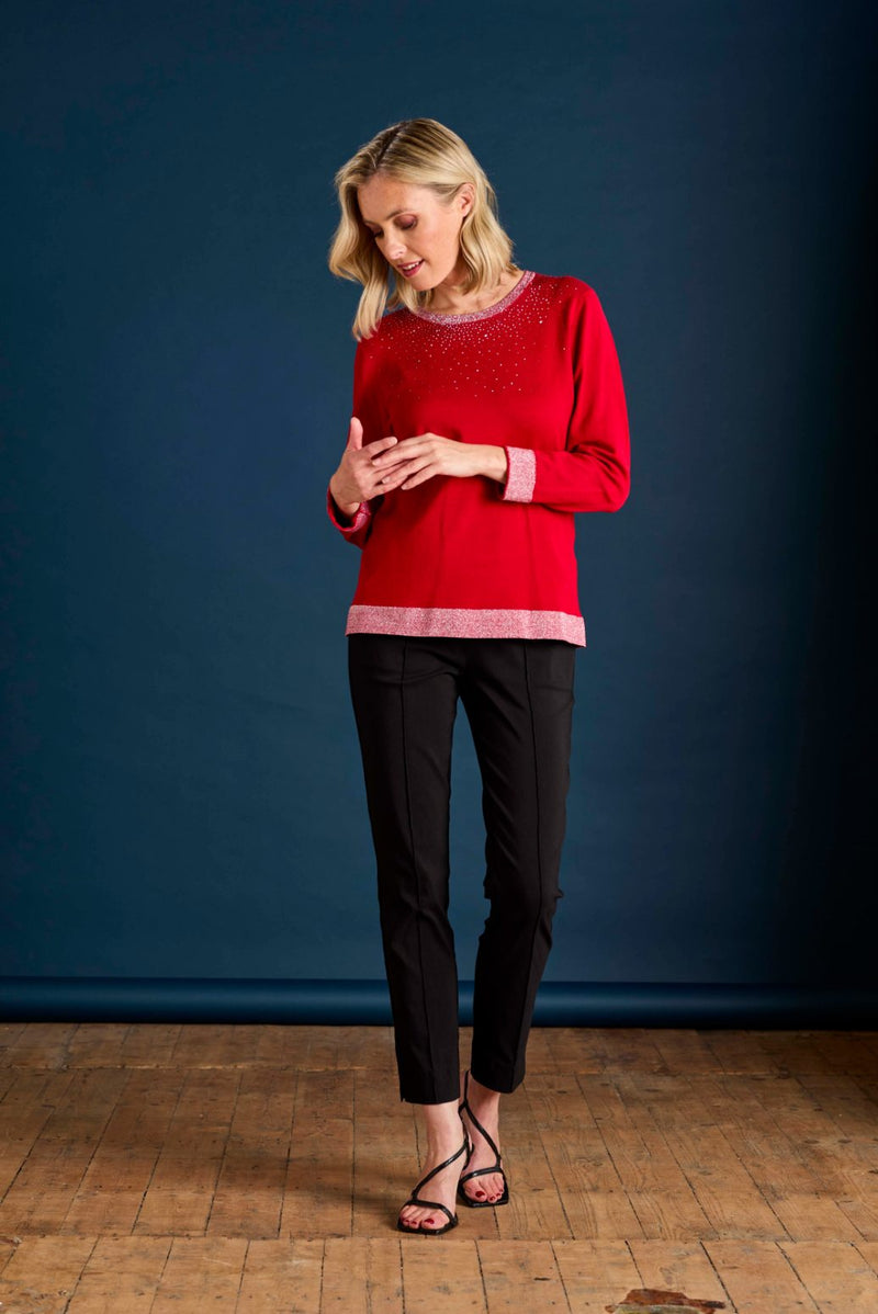 Heat Seal Sparkle Neckline Jumper Red