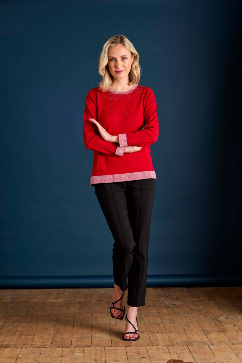 Heat Seal Sparkle Neckline Jumper Red