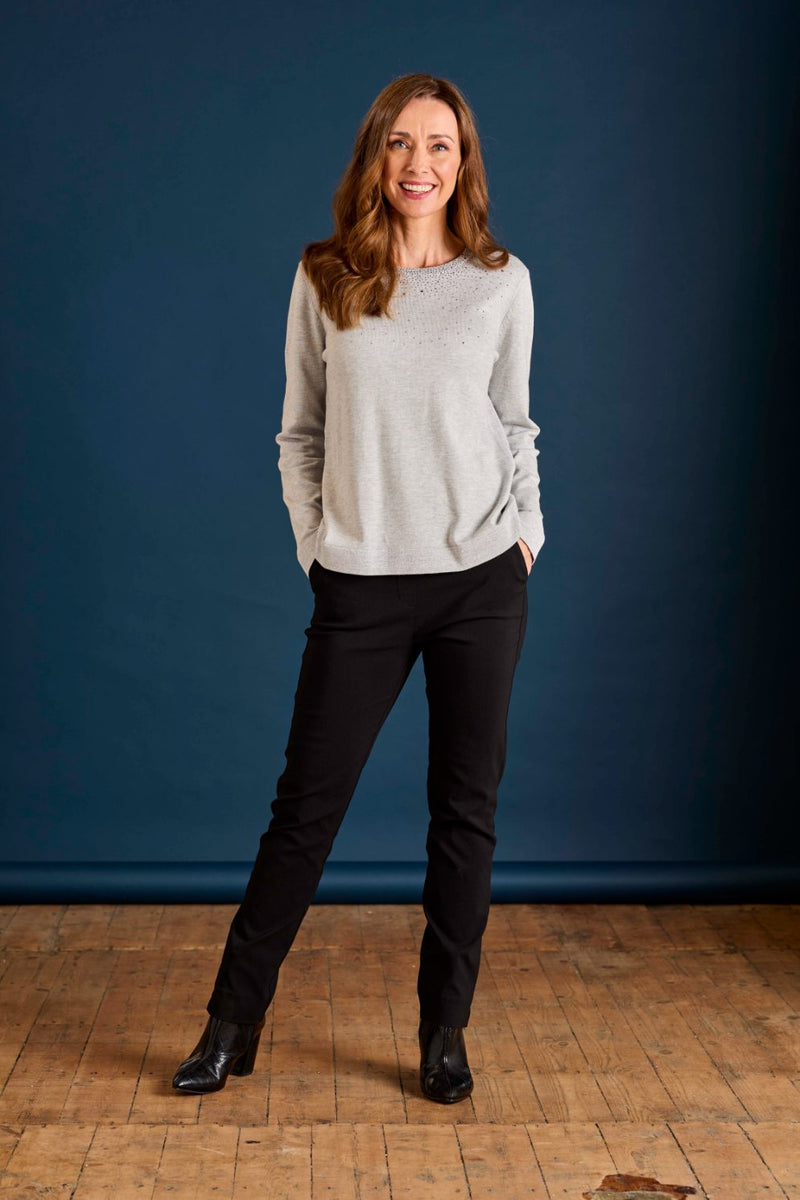 Heat Seal Sparkle Neckline Jumper Silver Grey