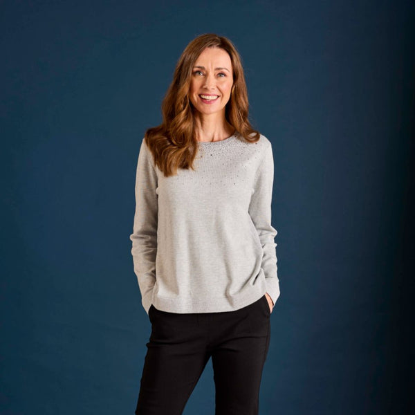 Heat Seal Sparkle Neckline Jumper Silver Grey