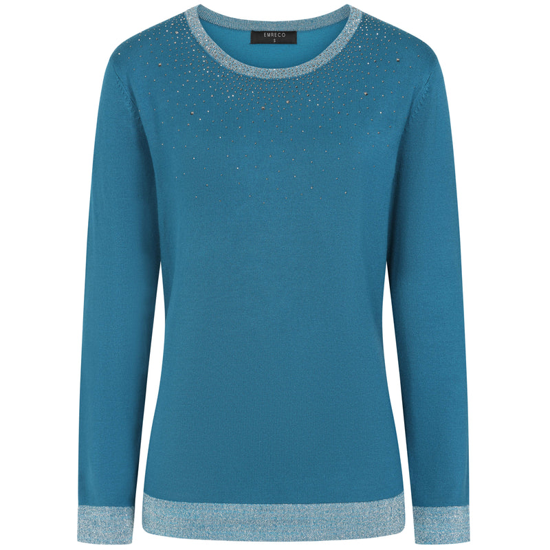 Heat Seal Sparkle Neckline Jumper Teal