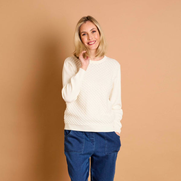 Bubble Textured Round Neck Jumper Ivory