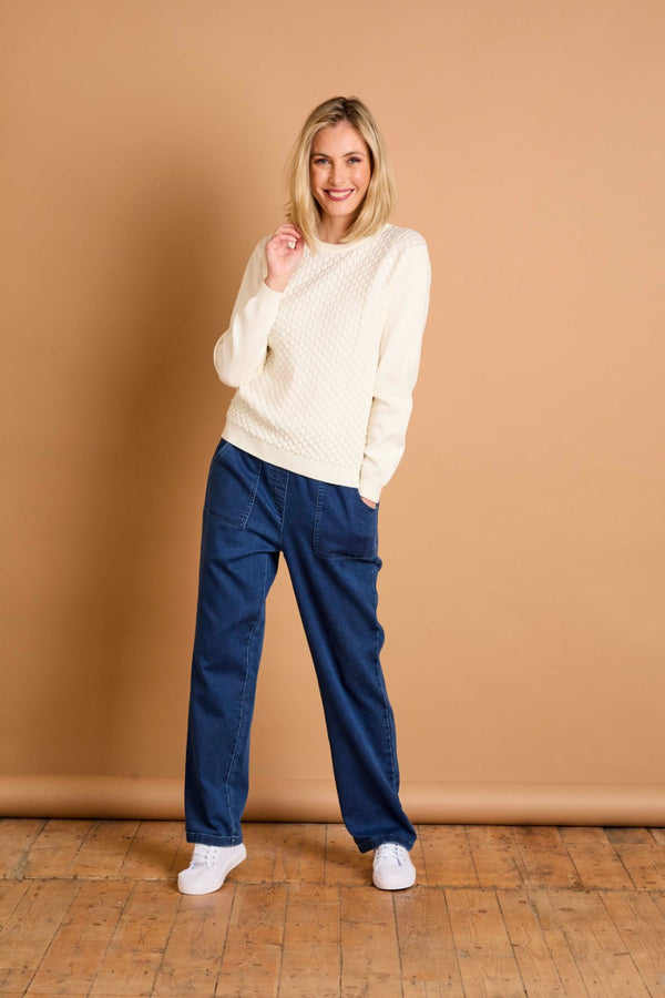 Bubble Textured Round Neck Jumper Ivory