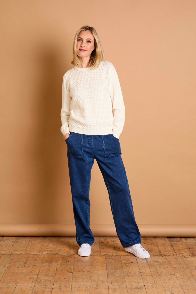 Bubble Textured Round Neck Jumper Ivory