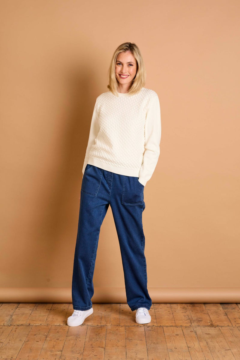Bubble Textured Round Neck Jumper Ivory