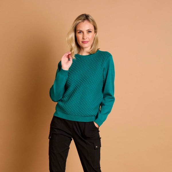 Bubble Textured Round Neck Jumper Jade
