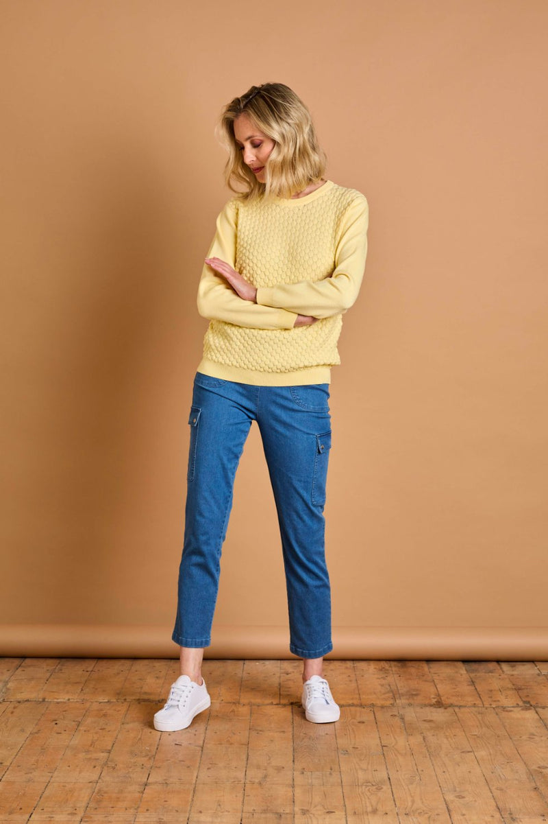 Bubble Textured Round Neck Jumper Lemon