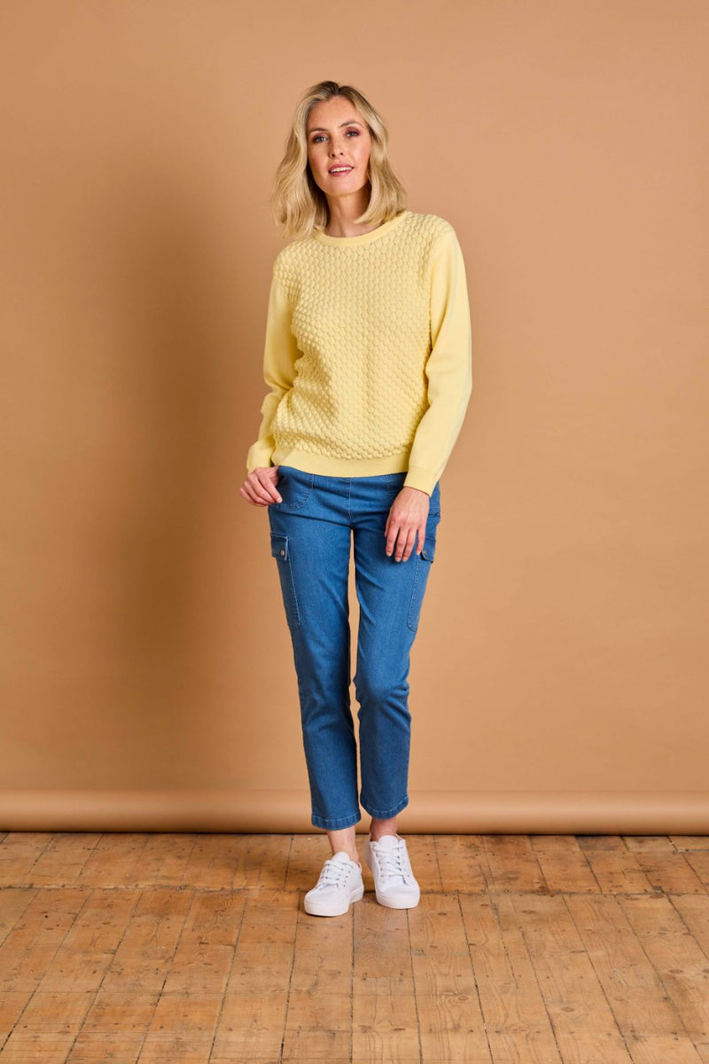 Bubble Textured Round Neck Jumper Lemon