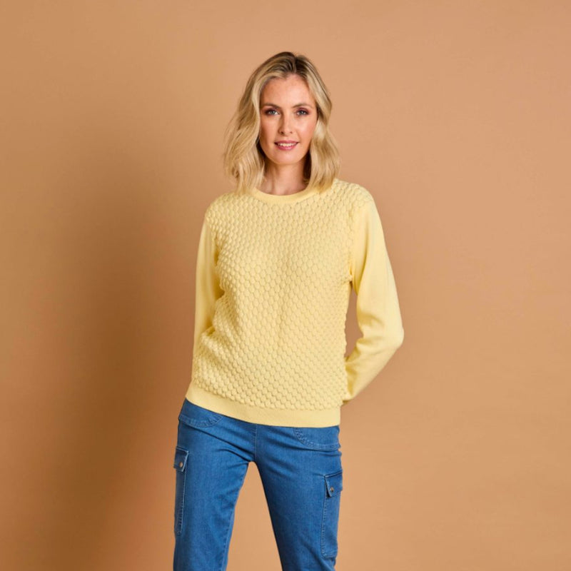 Bubble Textured Round Neck Jumper Lemon