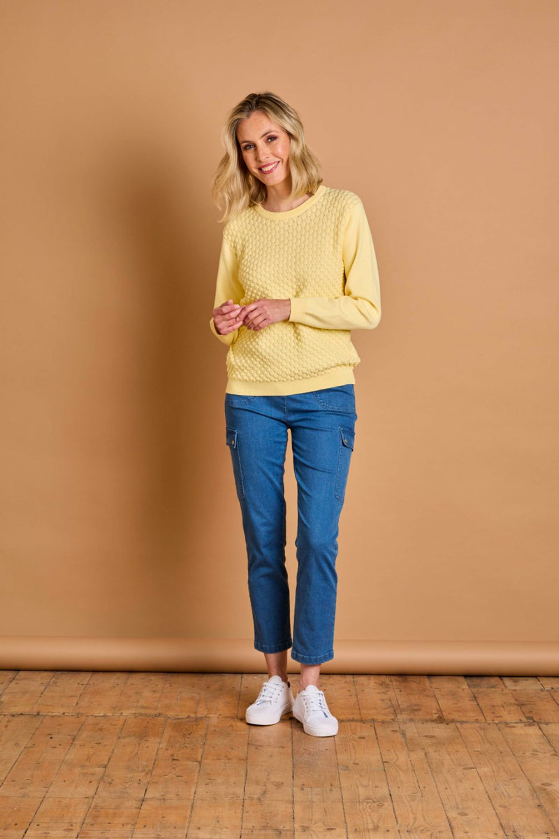 Bubble Textured Round Neck Jumper Lemon