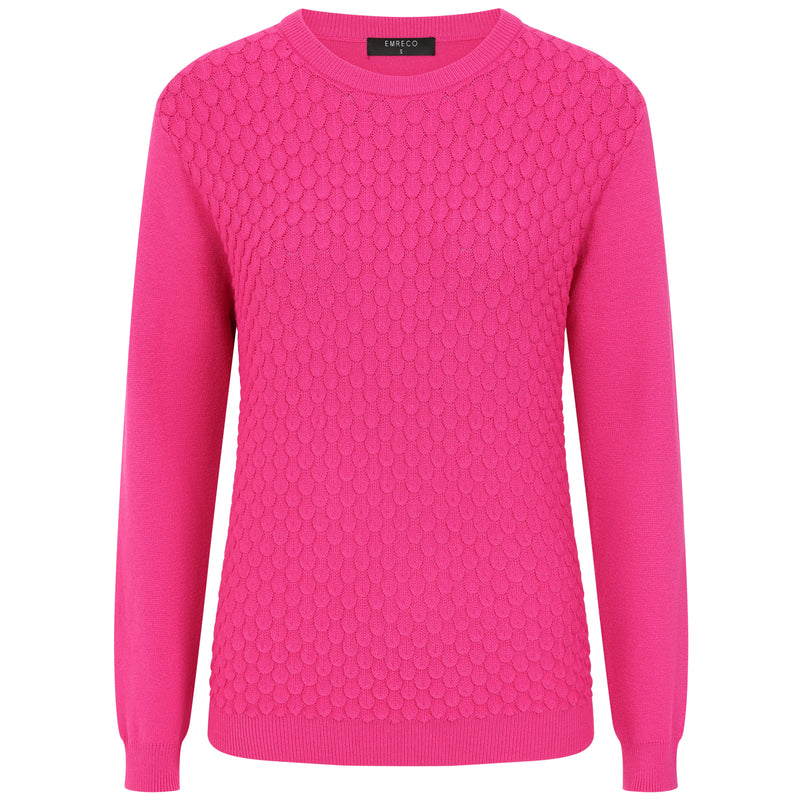 Bubble Textured Round Neck Jumper Magenta