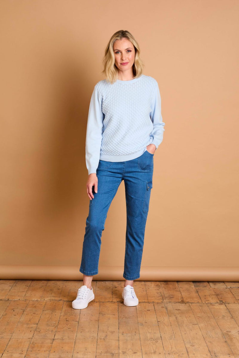 Bubble Textured Round Neck Jumper Pale Blue