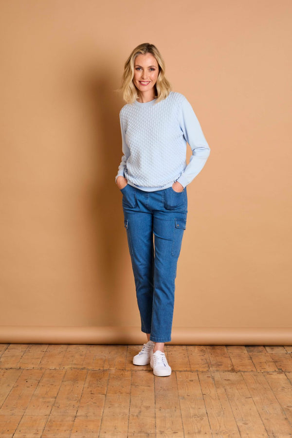 Bubble Textured Round Neck Jumper Pale Blue