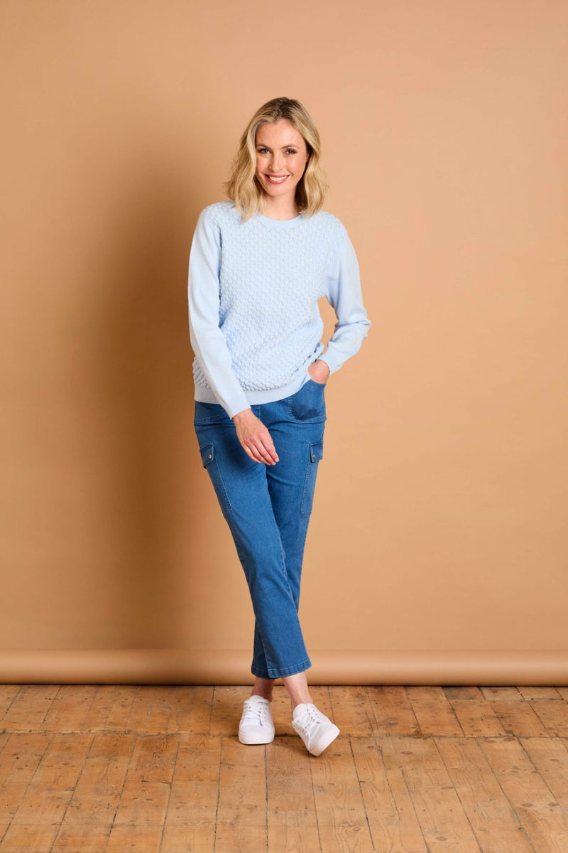 Bubble Textured Round Neck Jumper Pale Blue