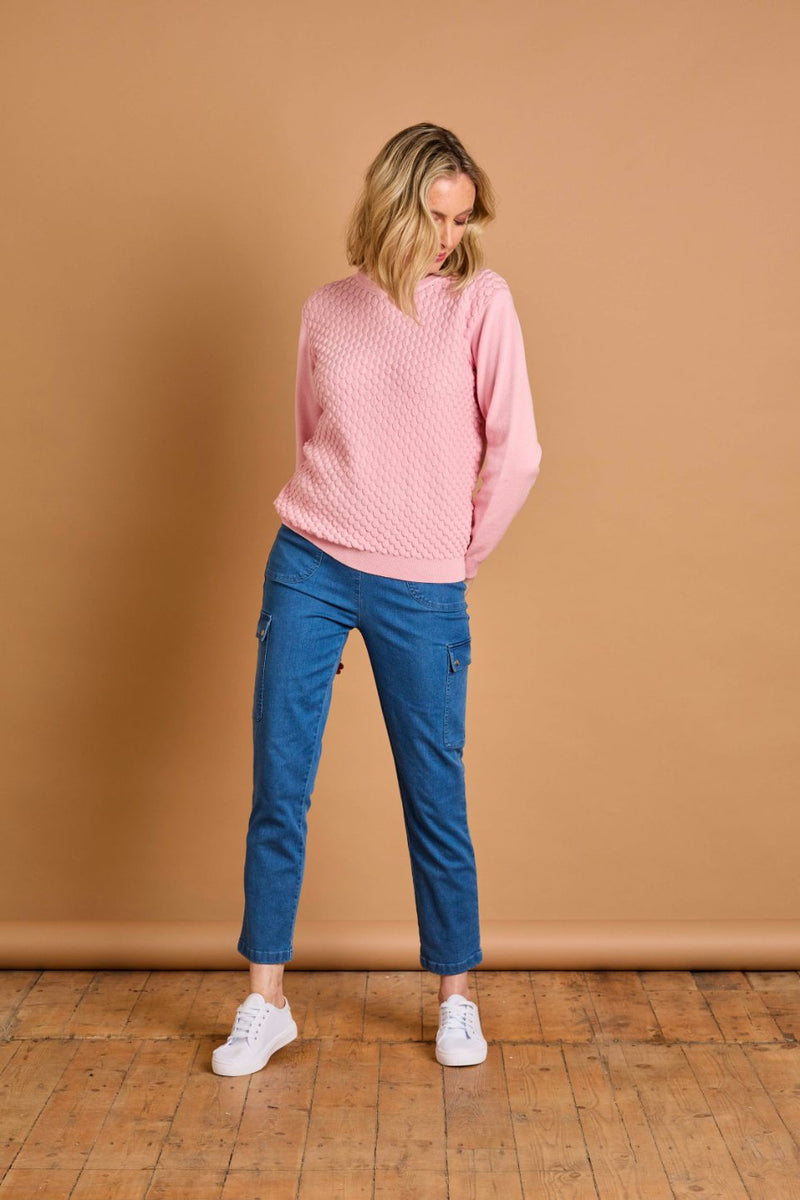 Bubble Textured Round Neck Jumper Pale Pink