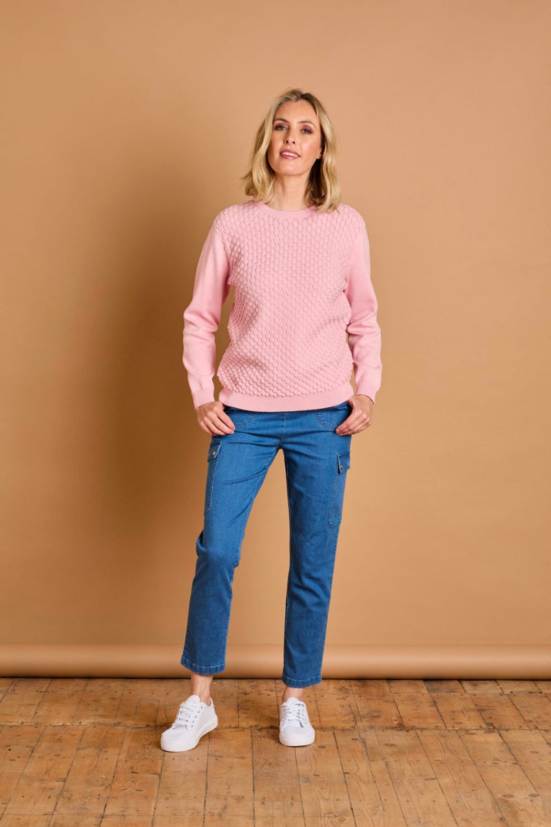 Bubble Textured Round Neck Jumper Pale Pink