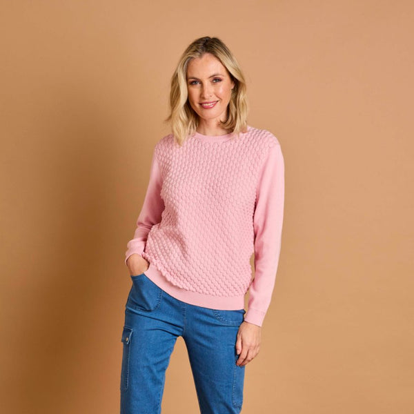 Bubble Textured Round Neck Jumper Pale Pink