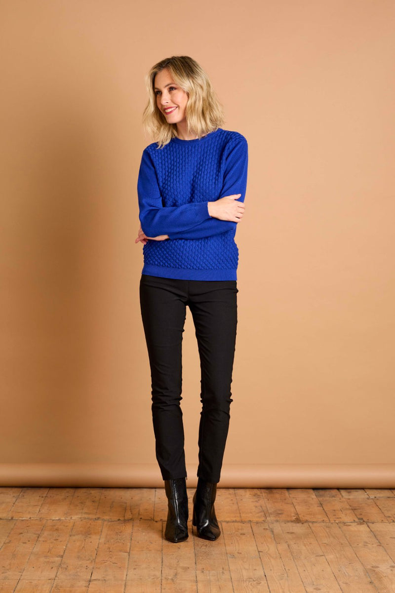 Bubble Textured Round Neck Jumper Royal Blue