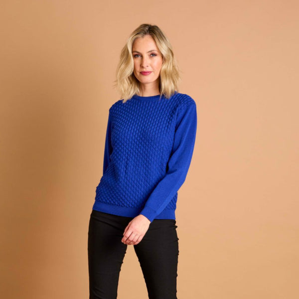 Bubble Textured Round Neck Jumper Royal Blue