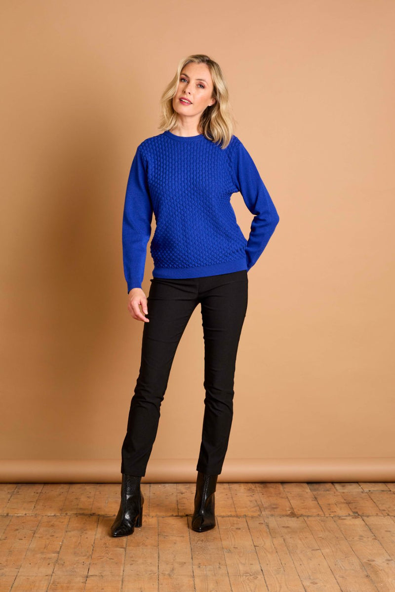 Bubble Textured Round Neck Jumper Royal Blue