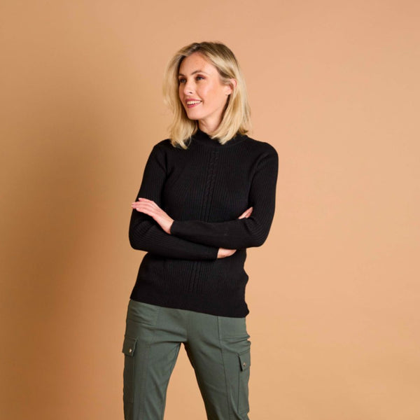 Skinny Rib Cable Jumper Black