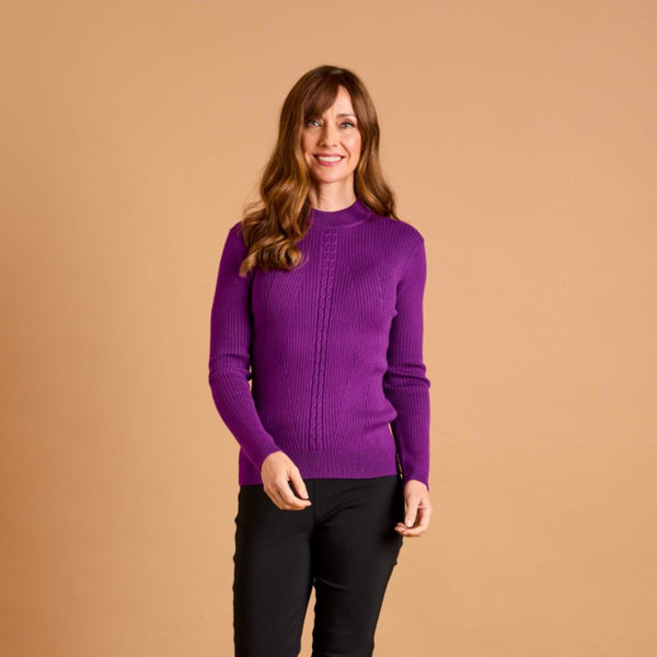 Skinny Rib Cable Jumper Purple