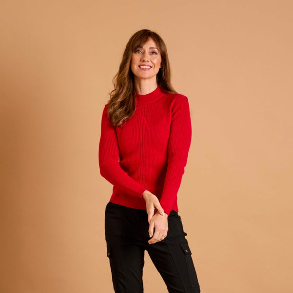 Skinny Rib Cable Jumper Red