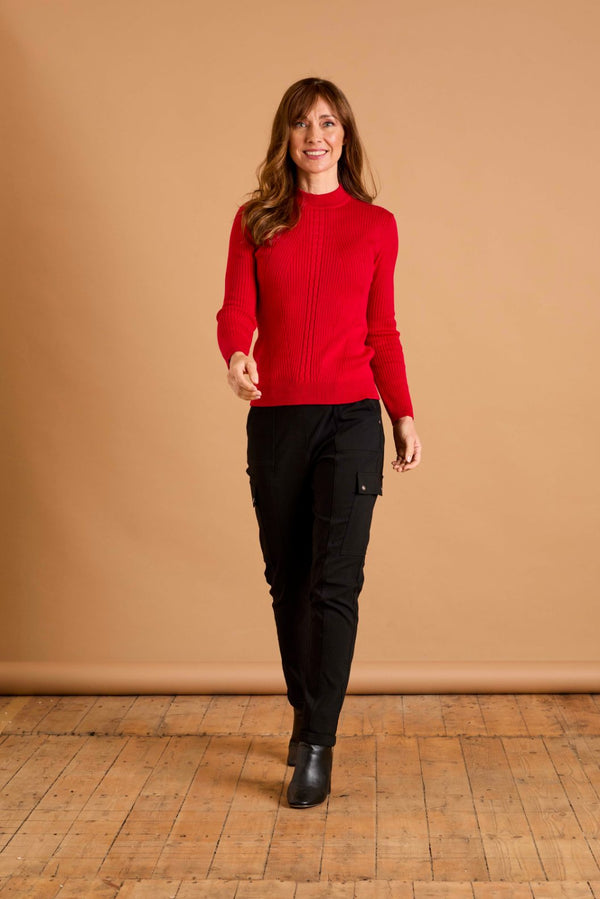 Skinny Rib Cable Jumper Red