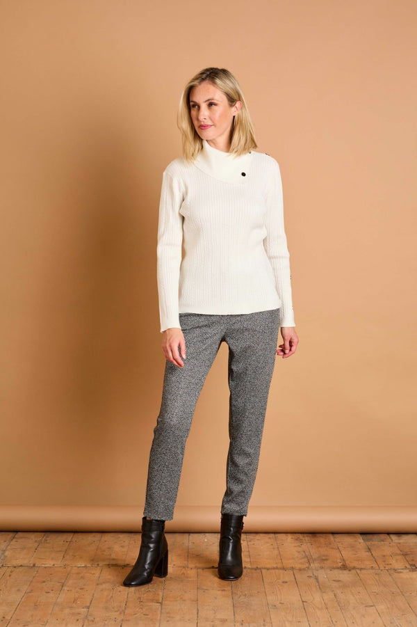 Split Neck Cable Jumper Ivory