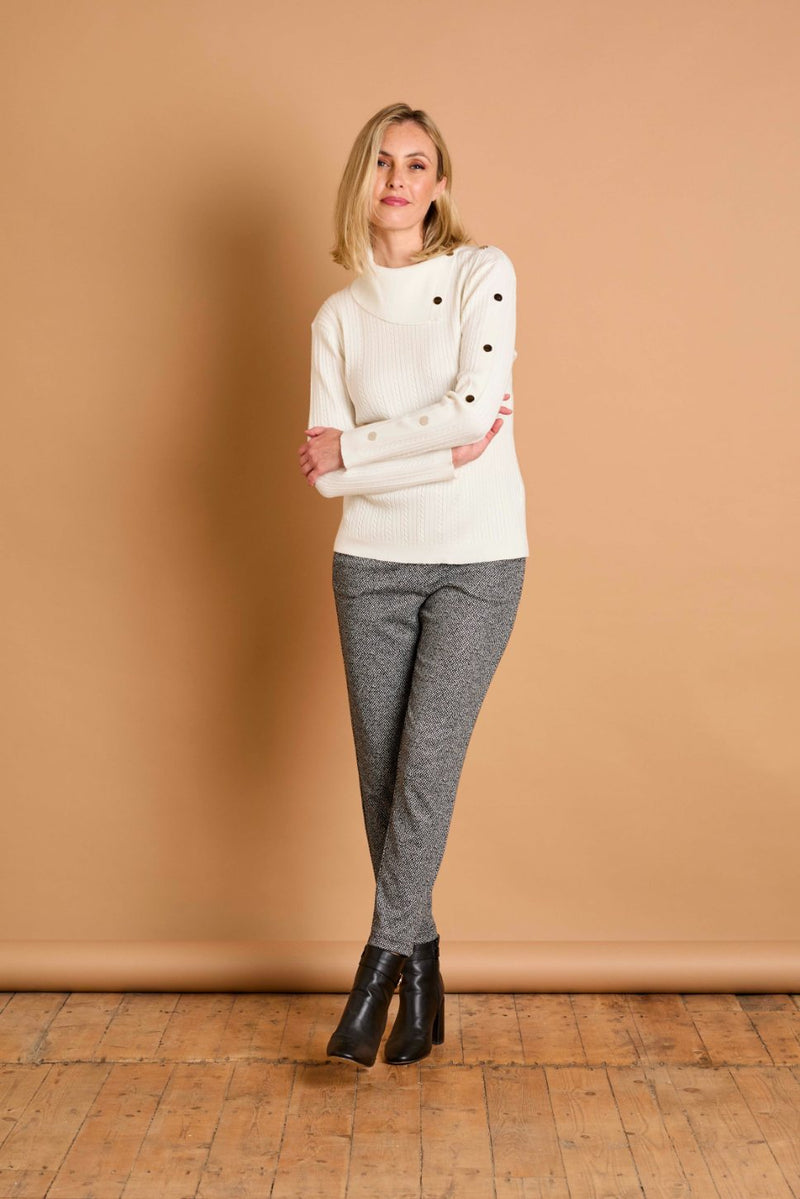 Split Neck Cable Jumper Ivory