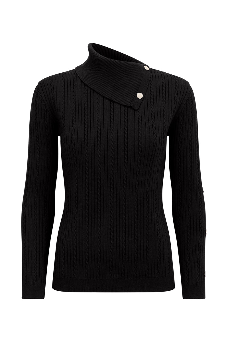 Split Neck Cable Jumper Black