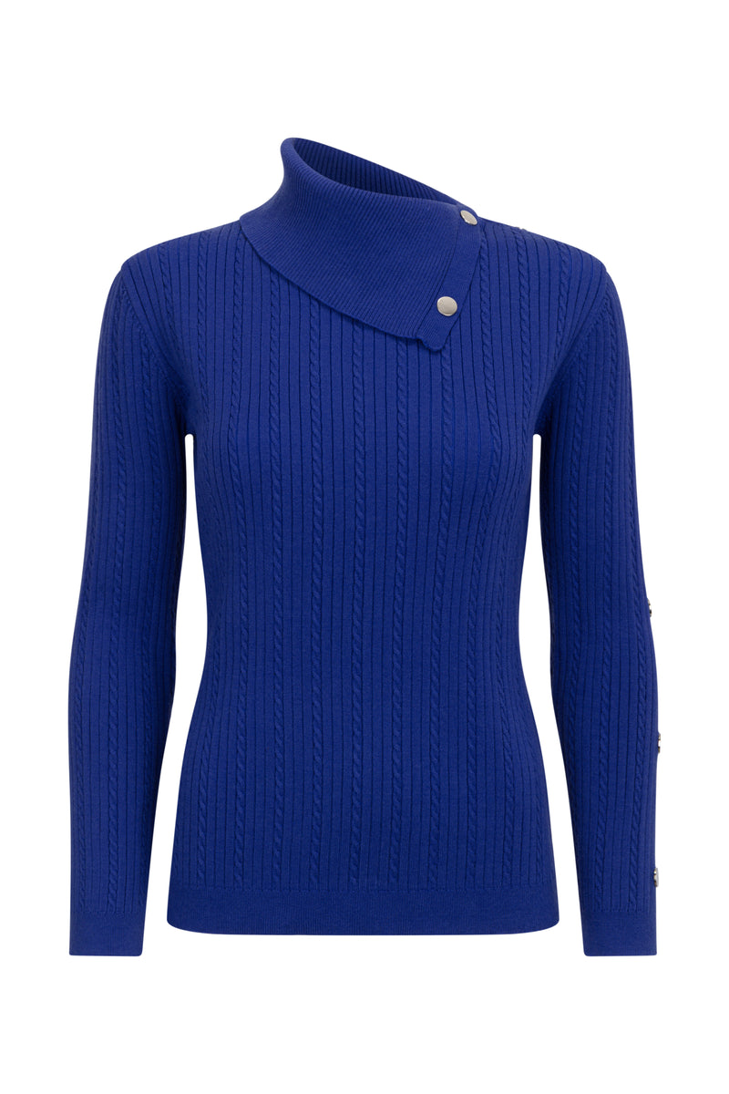 Split Neck Cable Jumper Cobalt
