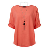 Oversized Woven Top & Necklace Coral