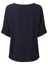 Oversized Woven Top & Necklace Navy