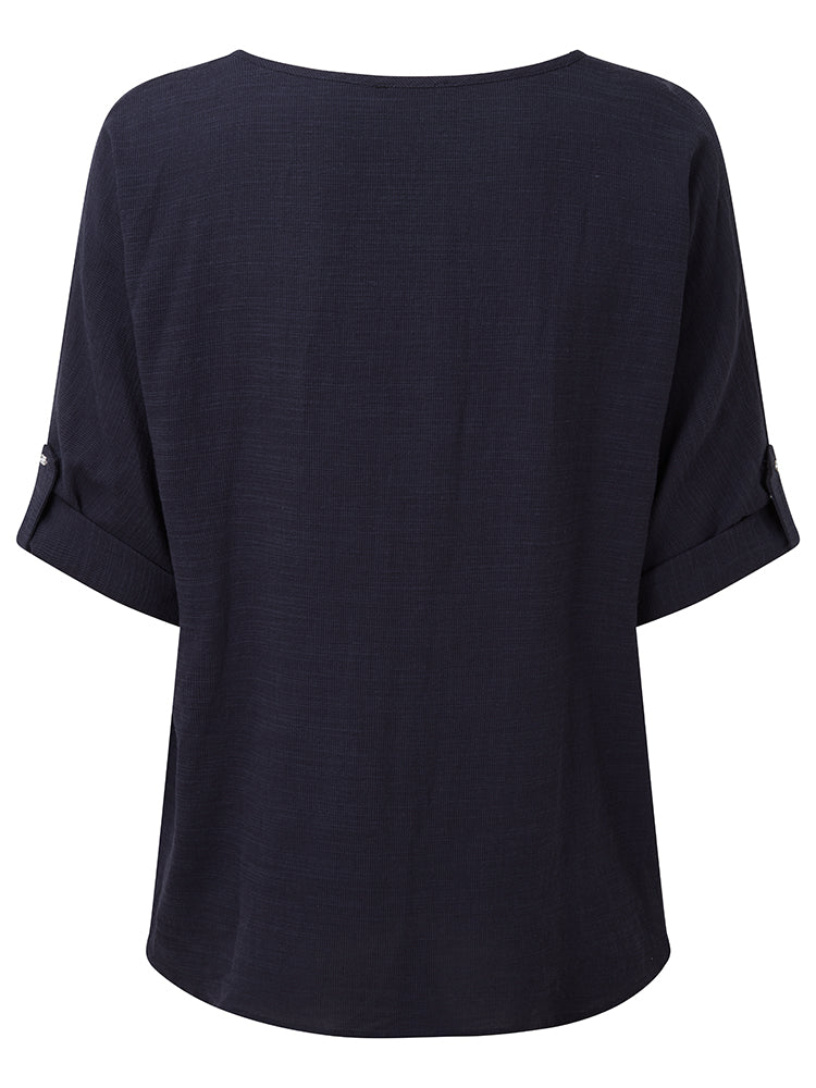 Oversized Woven Top & Necklace Navy