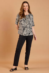 Palm Print Round Neck Top