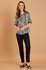 Palm Print Round Neck Top