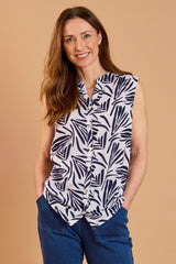 Sleeveless Abstract Print Cotton Blouse