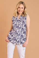 Sleeveless Abstract Print Cotton Blouse