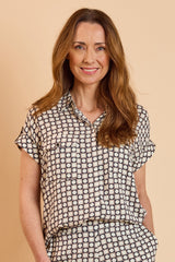 Short Sleeve Circle Tile Print Blouse