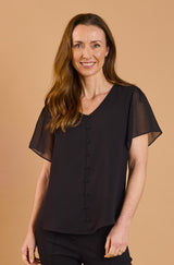 Angel Sleeve V Neck Button Blouse