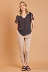 Angel Sleeve V Neck Button Blouse